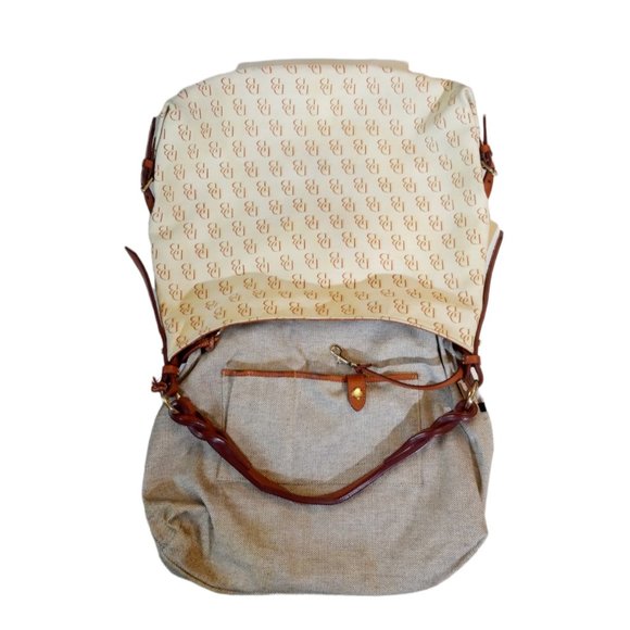 Dooney & Bourke Signature DB Logo Cream Canvas Braided Leather Shoulder Handbag - Picture 6 of 13